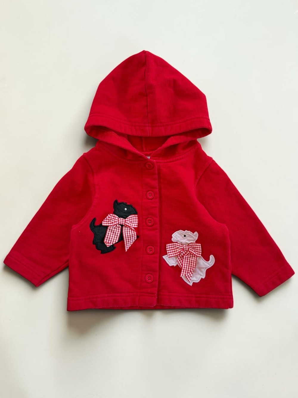 VINTAGE KELLYS KIDS VGUC Classic Red Scotty Dog Hooded Fleece Cardigan
